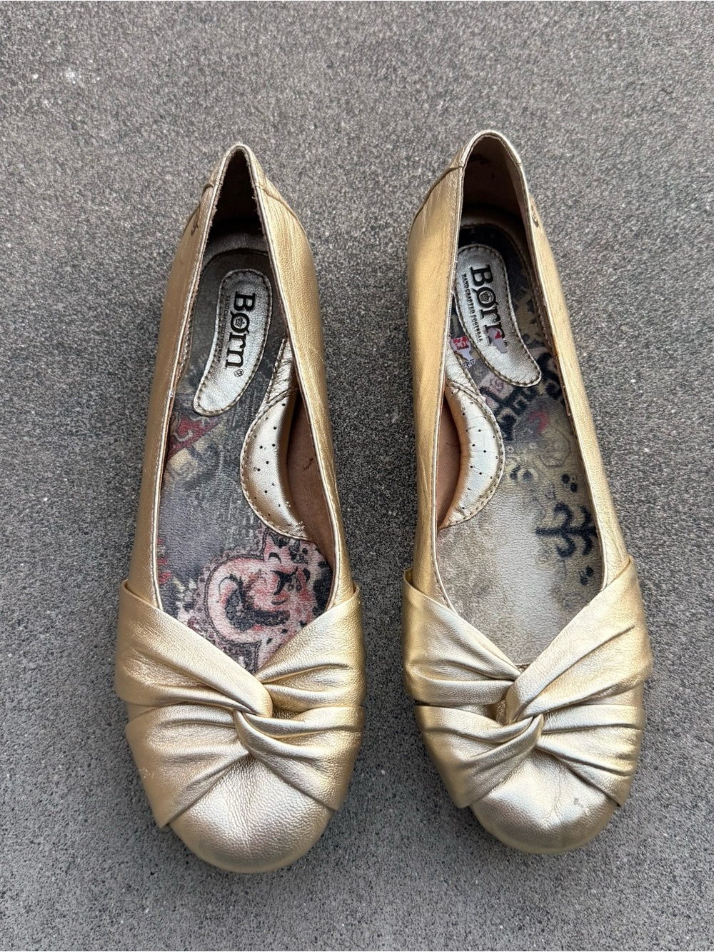 Born Metallic Gold Knot Toe Ballet Flats - Women